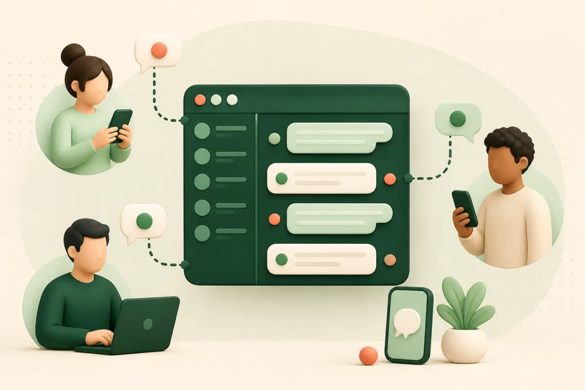 A coordinated team working from one shared business messaging inbox